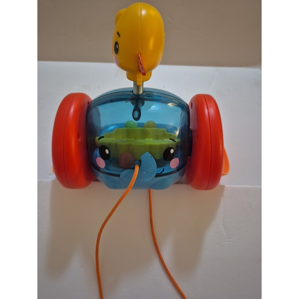 Fisher Price Pull Along Elephant Toy Birdie on Head Popping Beads When Pulled